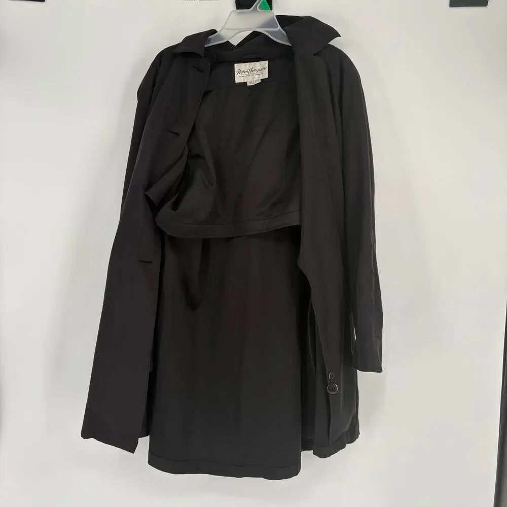 Norm‎ Thompson Dark Gray Black Hooded Rain Jacket Coat Size 1X Purple Buttons